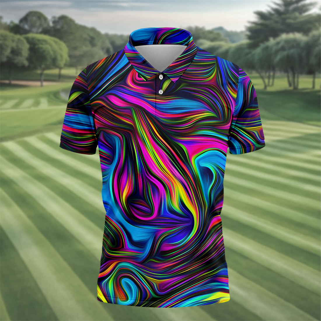 Neon Abstract Swirl Hawaiian Golf Shirt, Men's Golf Shirt, Polo Shirts For Men