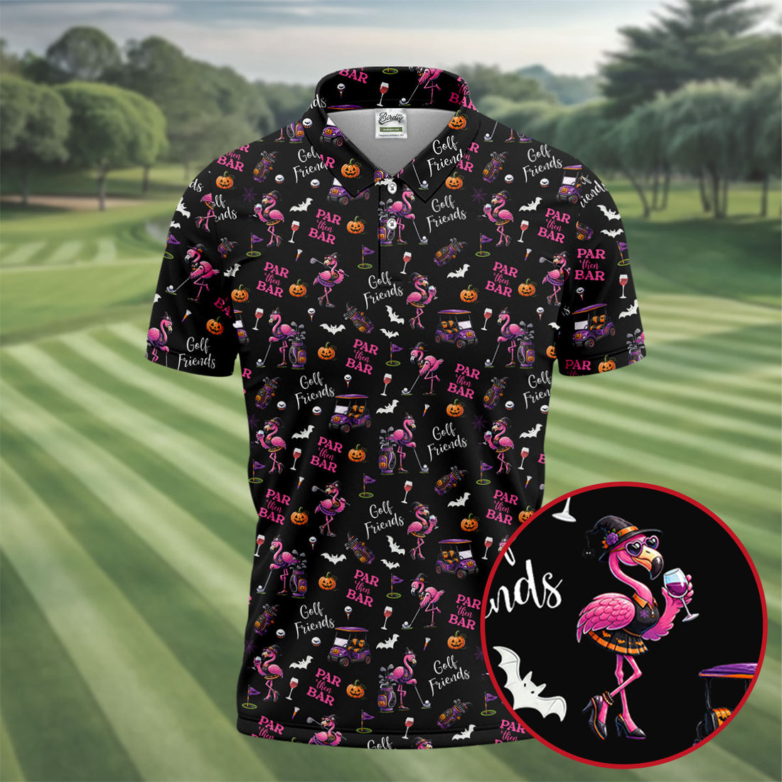 Black Par Then Bar Flamingo Halloween Shirt, Men's Golf Shirt, Hawaiian Golf Shirt