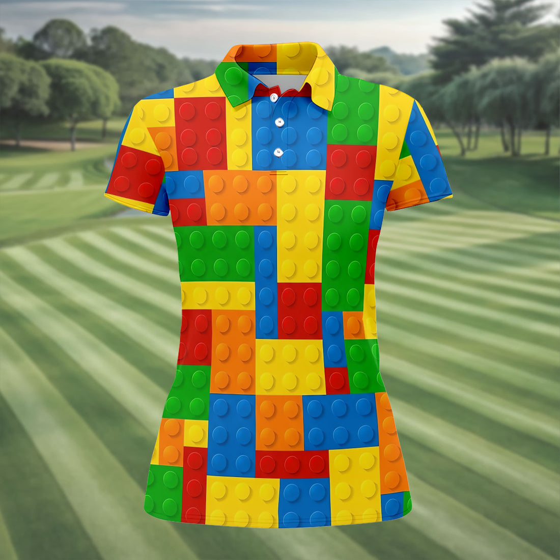 Lego Pattern Colorful Golf Shirt, Ladies Golf Shirts, Golf Shirt For Women, Ladies Golf Polos