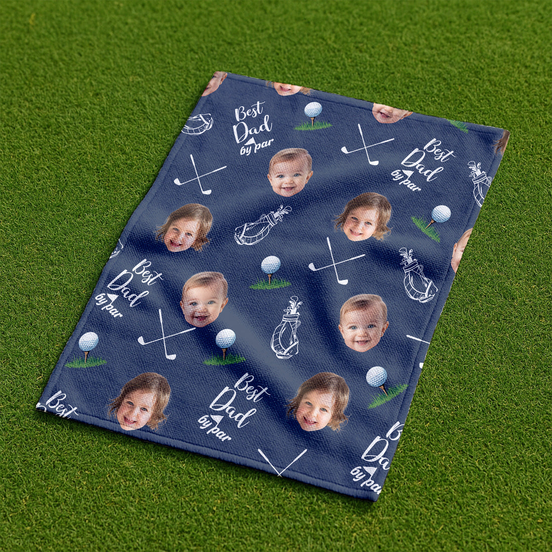 Best Dad By Par Custom Kids Face Blue Funny Golf Towel, Christmas Golf Gift, Gifts For The Golfing Dad