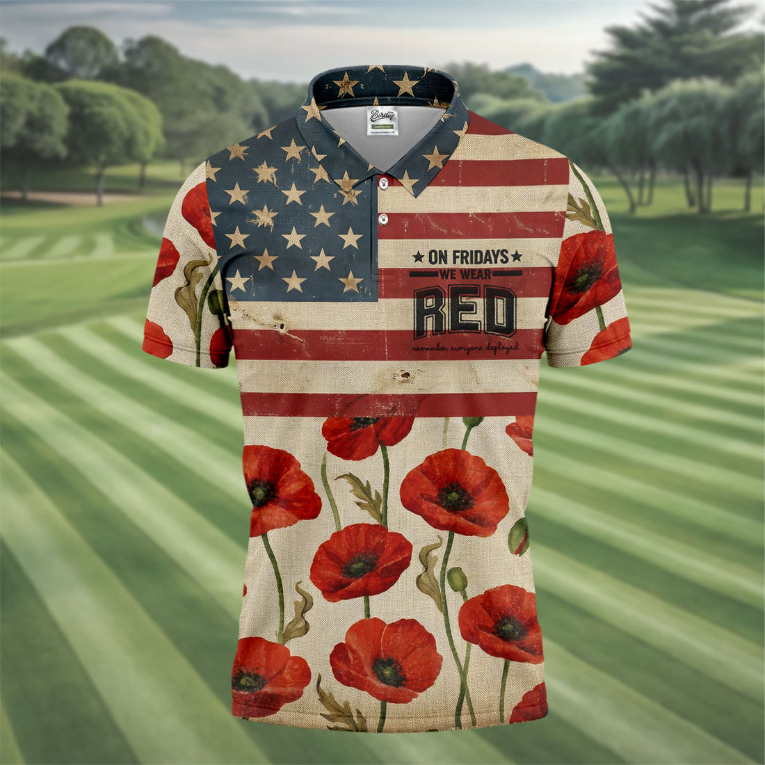 On Fridays We Wear RED Poppies US Flag Golf Shirts, 250 Years Patriotic Golf Shirts For Men