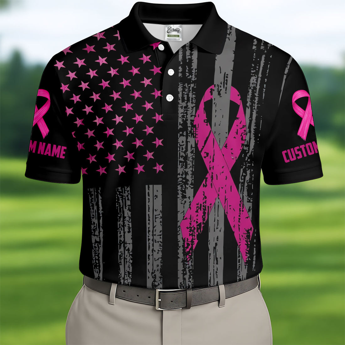 Custom Proud Pink Supporter Breast Cancer Men Polo Shirt, Mens Golf Polo, Awareness Golf Shirts