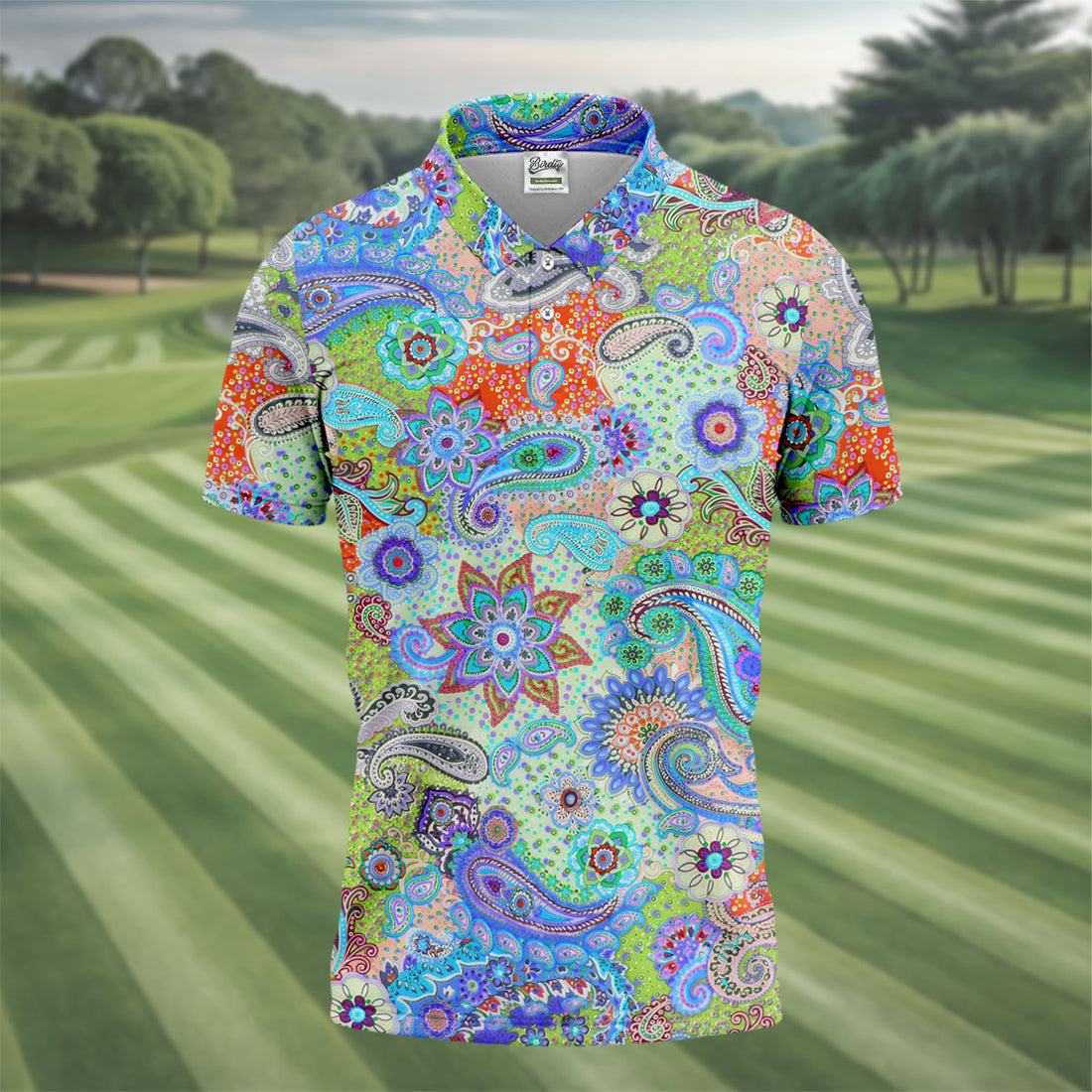 Colorful Boho Paisley Floral Pattern Golf Polo, Hawaiian Golf Shirt, Golf Apparel For Men