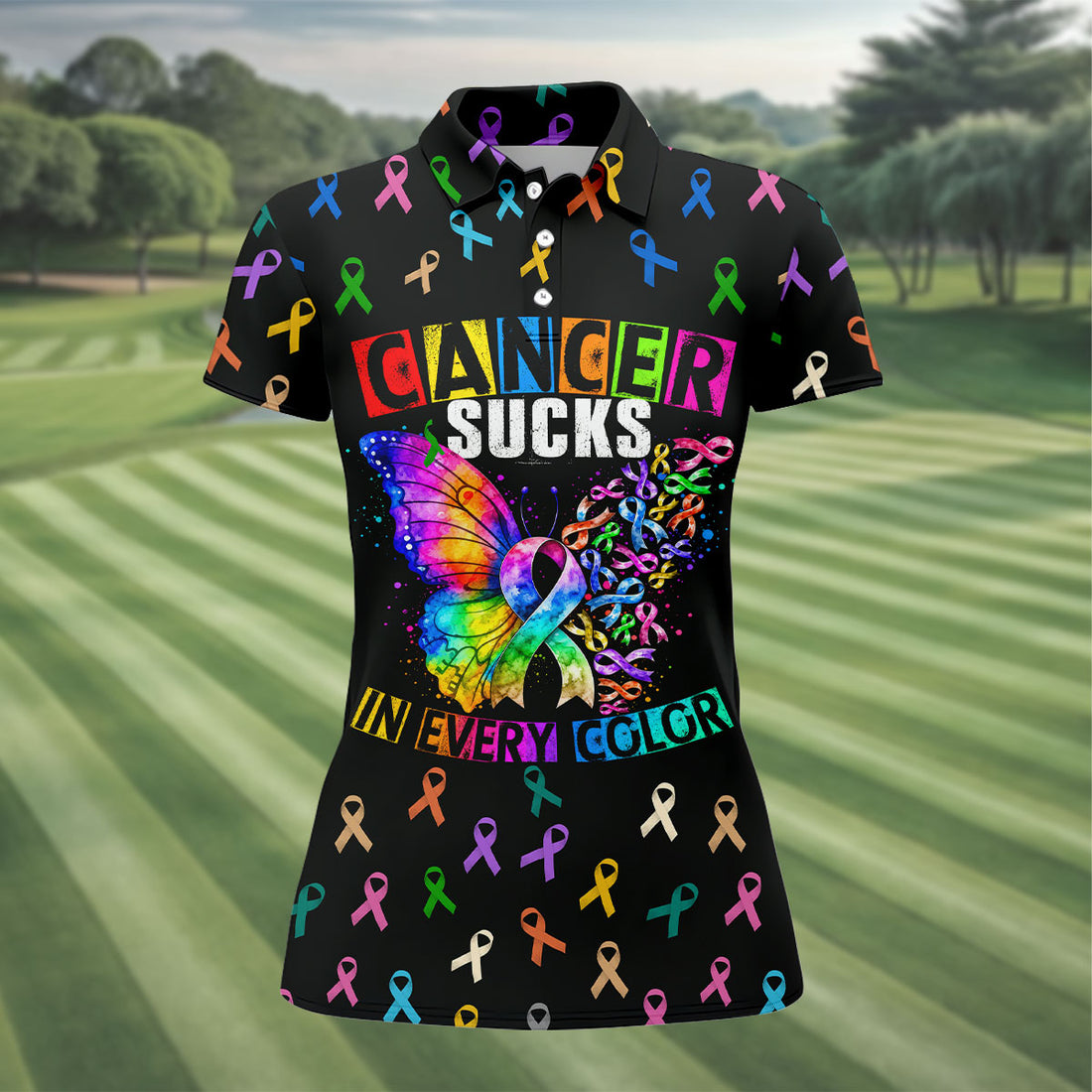 Cancer Sucks In Every Color Breast Cancer Polo Shirt, Women’s Golf Polo, Ladies Golf Top