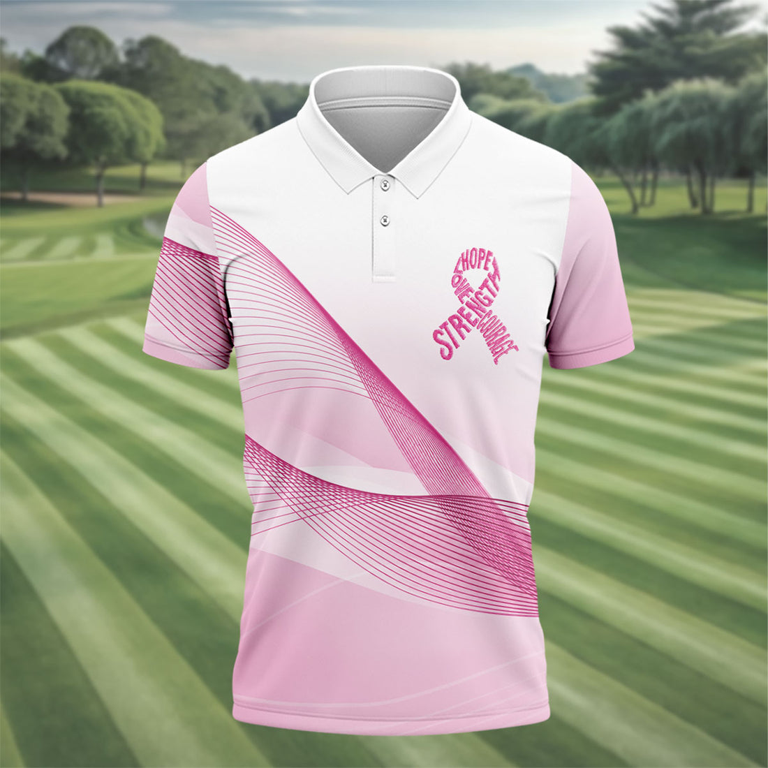 Hope Strength Courage Breast Cancer Polo Shirt, Golf Shirts For Men, Mens Golf Apparel