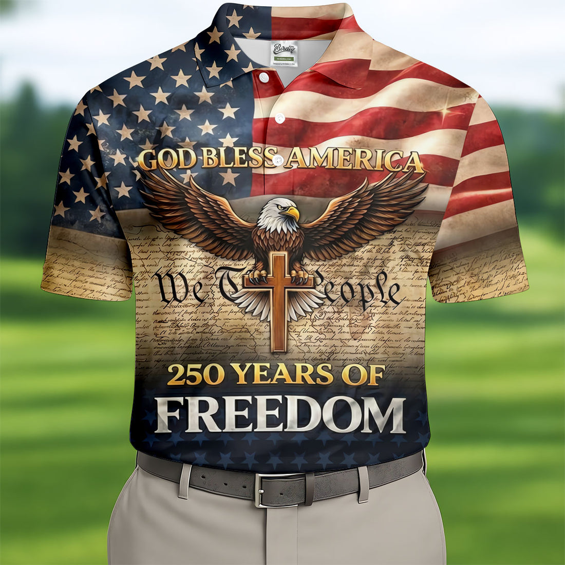 God Bless America 250 Years Of Freedom Retro Golf Shirt, Patriotic 4th Of July Golf Shirts For Men