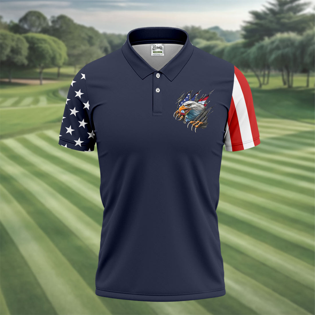 American Flag Sleeves Bald Eagle Men's 250 Years USA Patriotic Golf Shirt, 4th of July Golf Shirt