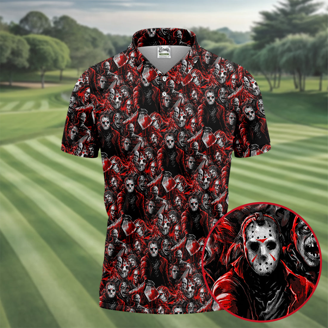 Horror Character Slasher Halloween Polo Shirt, Mens Golf Shirts, Hawaiian Golf Shirt