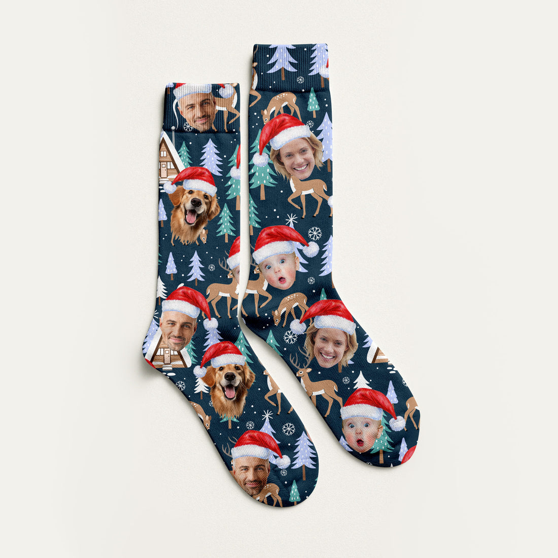 Custom Face Pine Tree Reindeer Dark Teal Green Golf Socks, Christmas Golf Gift, Custom Golf Accessories
