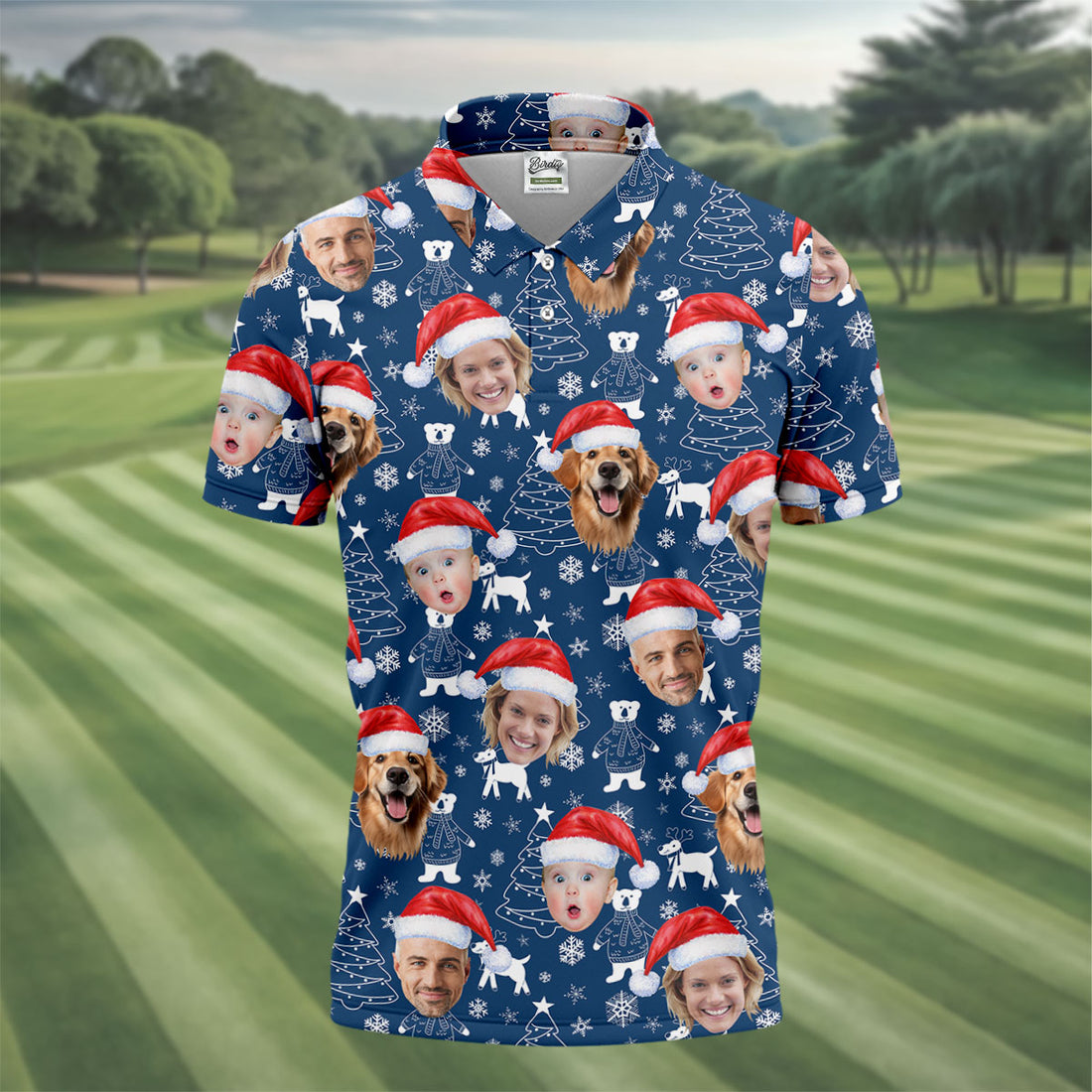 Custom Face Snow Figure Navy Golf Shirt, Christmas Golf Shirt, Polo Shirts For Men, Golf Gift For Men