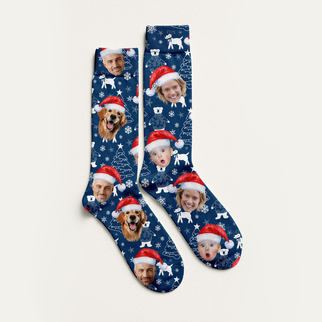 Custom Face Snow Figure Navy Golf Socks, Christmas Golf Socks, Golf Gift Idea