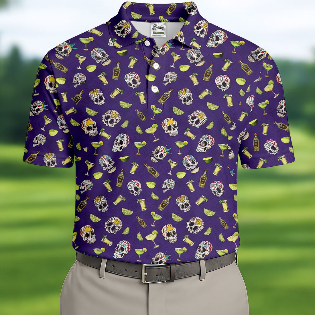 Decorated Sugar Skulls Cinco De Mayo Celebration Fiesta Themed The Purple Haze Golf Shirts For Men