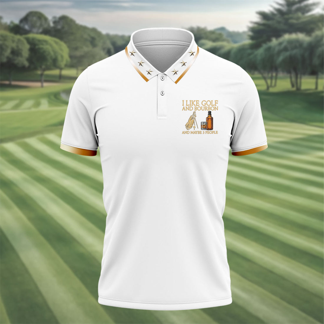 I Like Golf And Bourbon White Golf Shirt, Golf And Whiskey Golf Shirts For Men, Men's Funny Golf Shirts