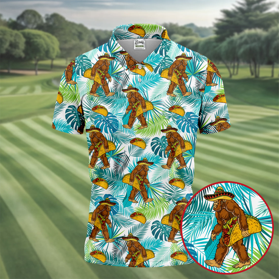 Funny Bigfoot Taco Sombrero Cinco De Mayo Celebration Fiesta Themed Tropical Vibe Golf Shirts For Men
