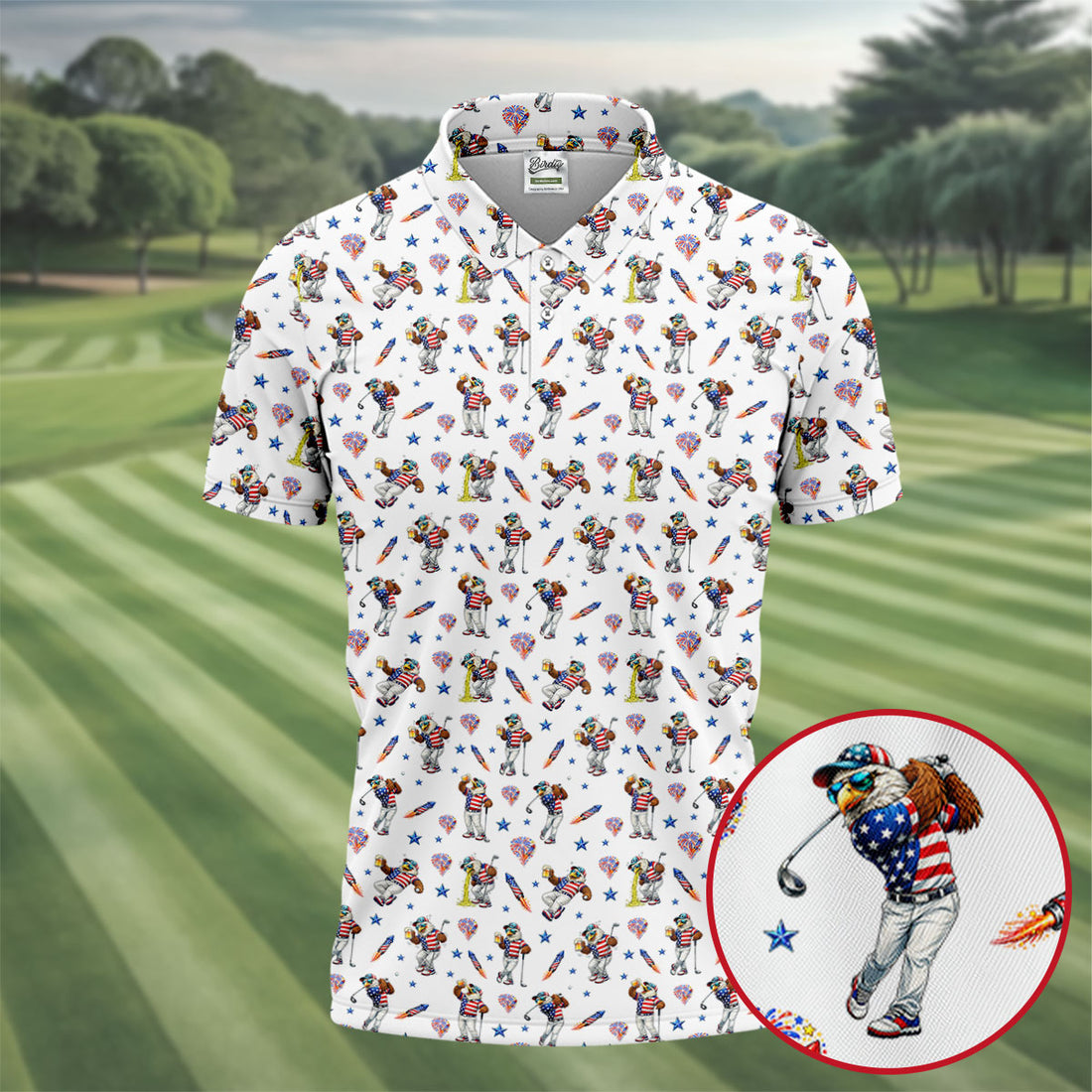 Patriotic Eagle Golf And Beer Funny 4th Of July White Golf Shirt, 250th Anniversary Golf Shirts For Men