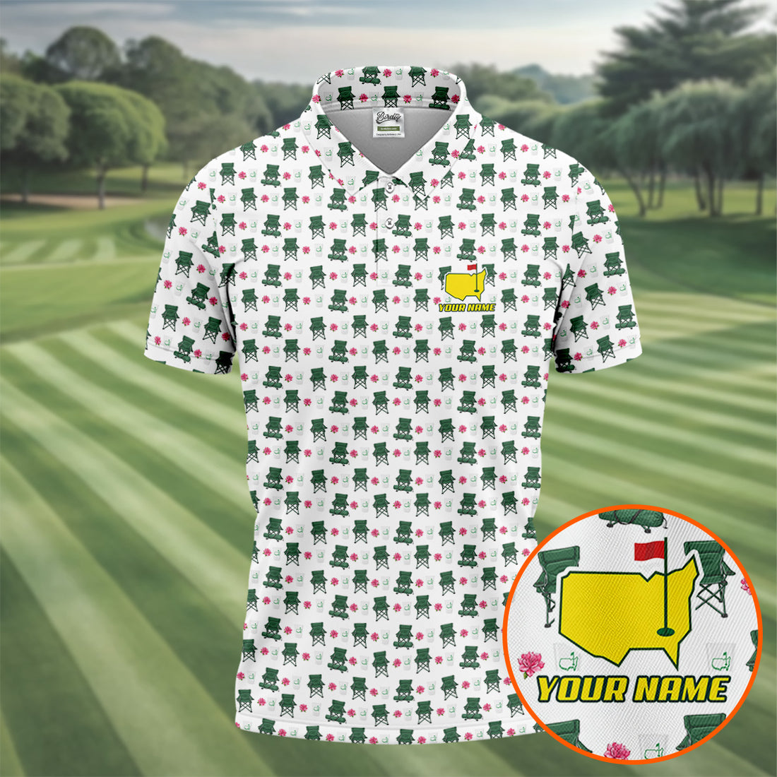 Golf Folding Chairs With Pink Azalea Seamless Pattern Golf Tournament Golf Shirts For Men, Polo Shirts For Men
