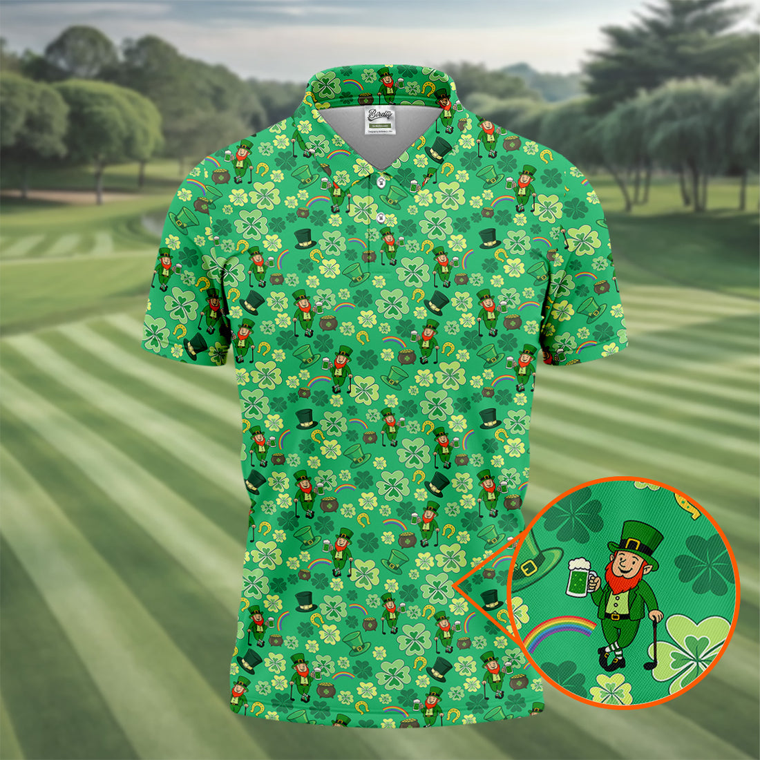 Shamrock St Patrick's Day Light Green Golf Shirt, Polo Shirts For Men, Golf Shirts For Men, Golfing Apparel