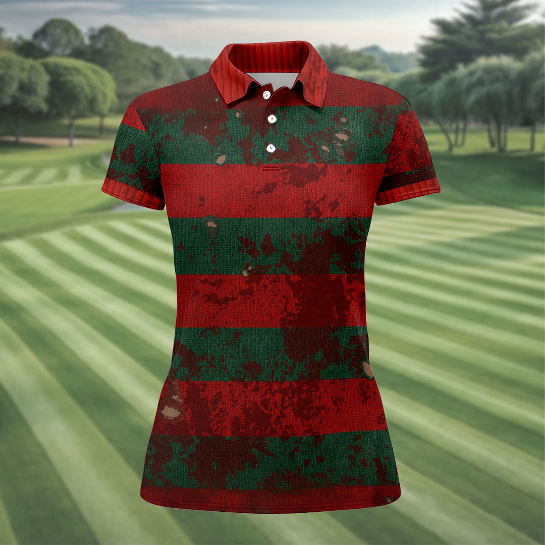 Distressed Red Green Horror Character Halloween Shirt, Ladies Golf Tops, Golf Shirts For Women