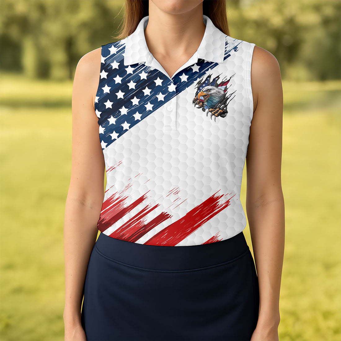 American Flag Brush Stroke Eagle Women's 250 Years USA Patriotic Golf Shirt, 4th of July Golf Shirt