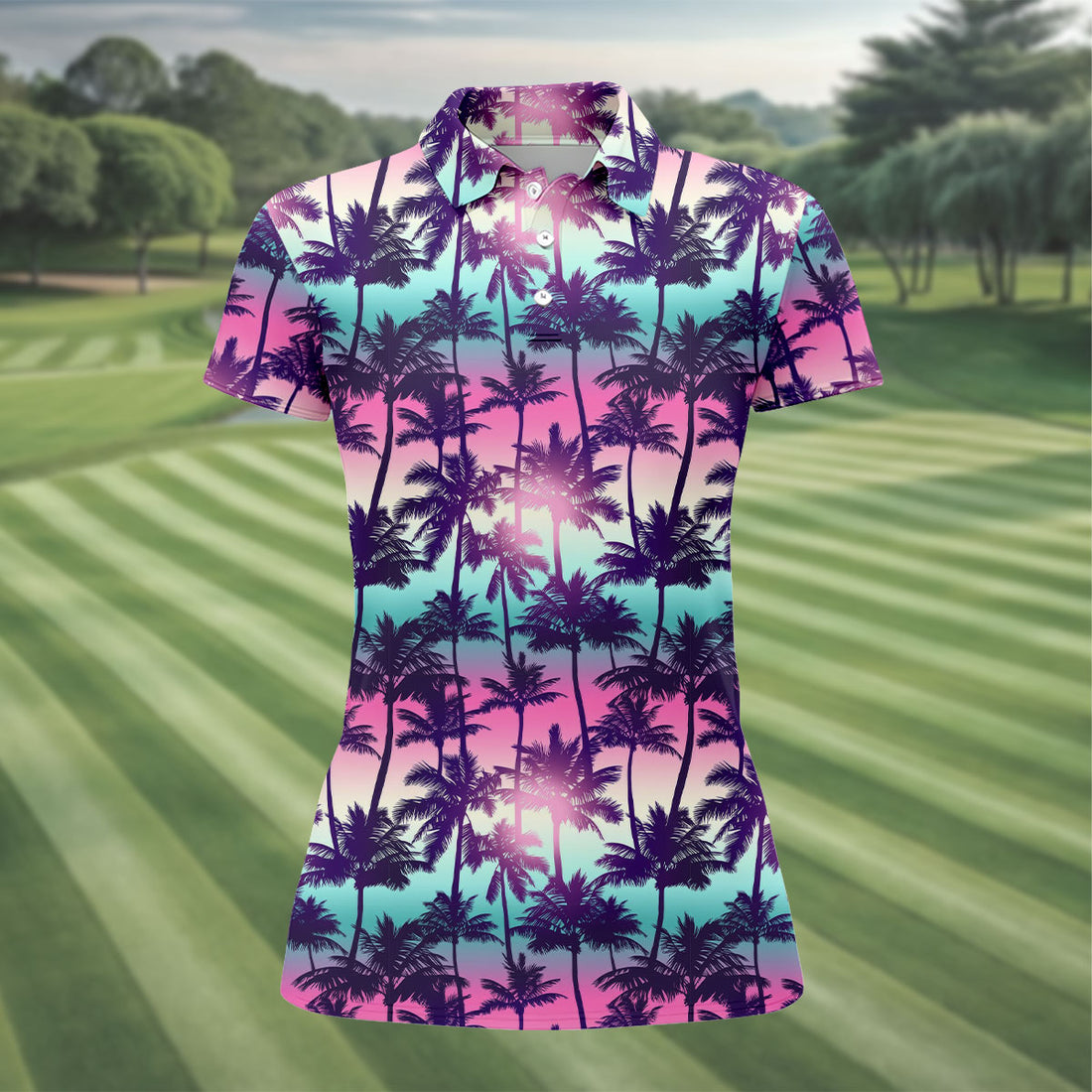 Tropical Palm Tree Golf Shirt, Women's Golf Polo Shirt, Hawaiian Polo Shirt, Ladies Golf Shirts