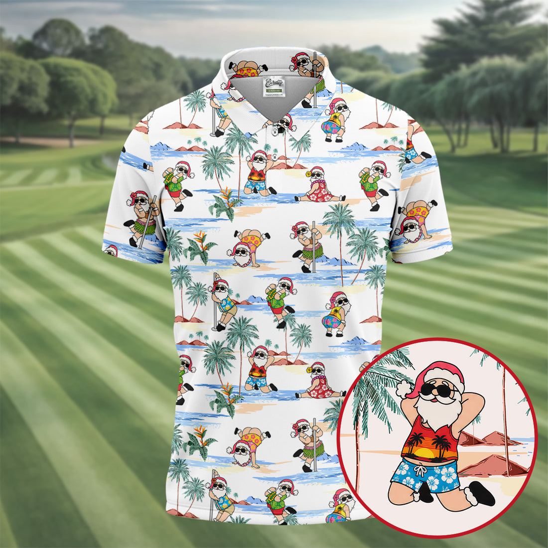 Beach Party Santa Christmas Golf Shirt, Men's Golf Shirt, Printed Golf Shirts, Hawaiian Golf Shirt