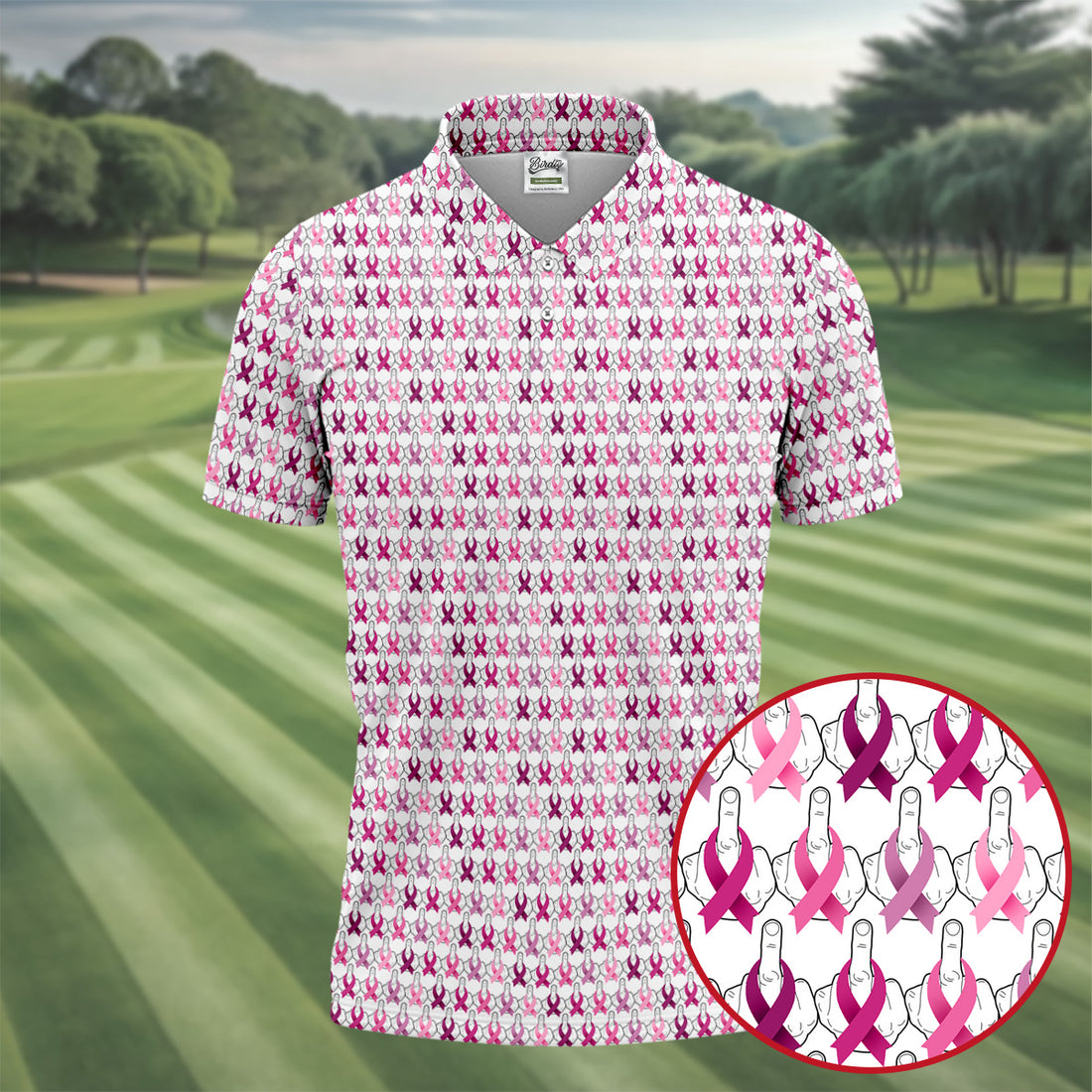 Middle Finger Pink Ribbon Breast Cancer Golf Shirt, Mens Golf Polo, Printed Golf Shirts