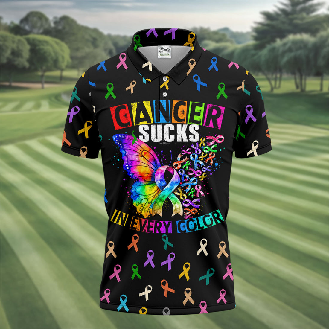 Cancer Sucks In Every Color, Cancer Awareness Polo Shirt, Golf Shirts For Men, Mens Golf Polo