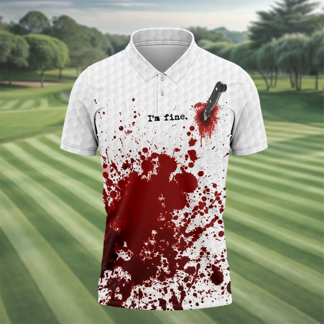 I'm Fine. Horror Character Halloween Shirt, Golf Polo Shirts For Men, Printed Golf Shirts