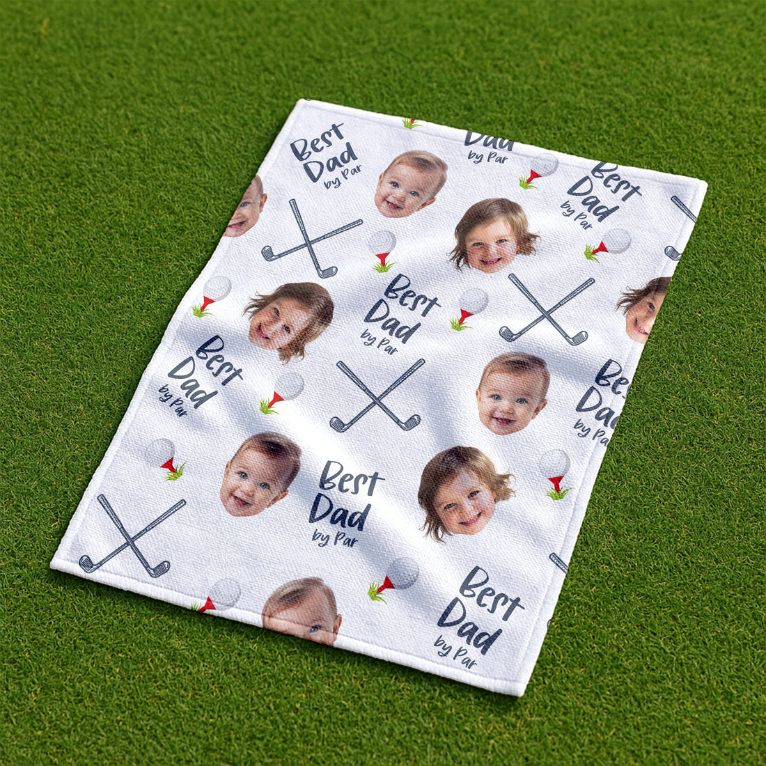 Best Dad By Par Custom Face Microfiber Waffle White Small Funny Golf Towel, Golf Gift For Dad