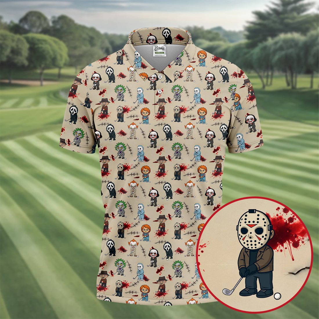 Horror Character Golfing Halloween Polo Shirt, Mens Golf Shirts, Golf Shirt For Men