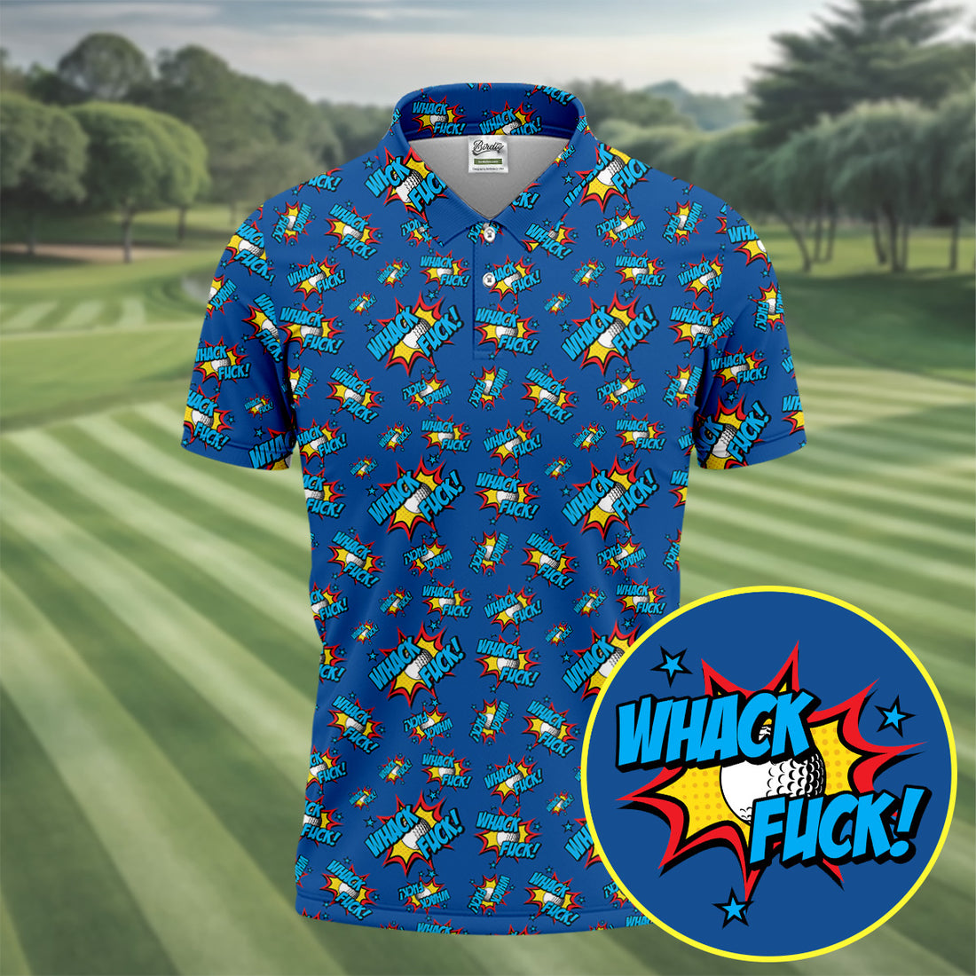Funny Whack Fuck Comic Golf Ball Navy Polo Shirt, Men's Golf Shirt, Printed Golf Shirts