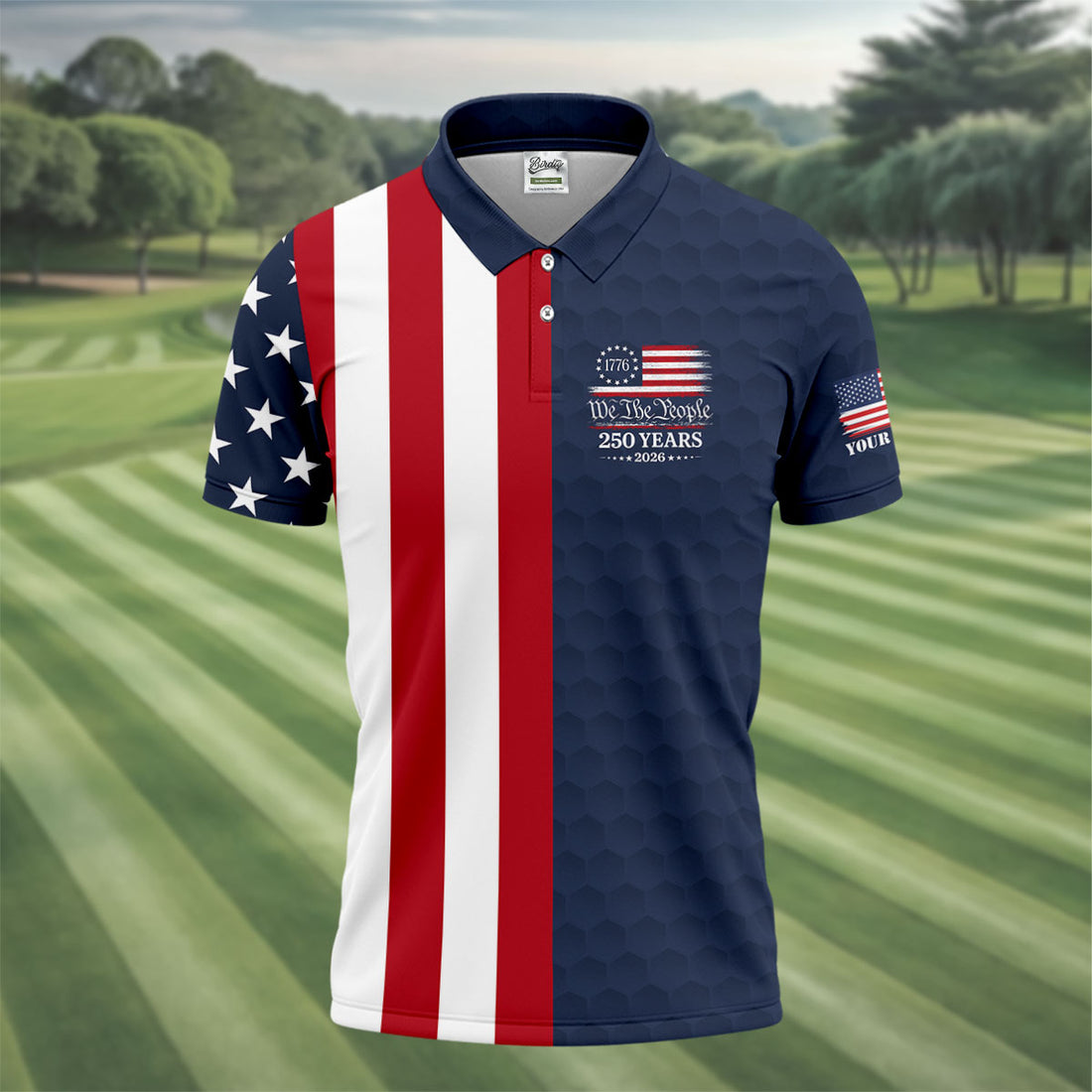 We The People Golf Ball Pattern 250 Years Patriotic 4th Of July US Flag Golf Shirts For Men