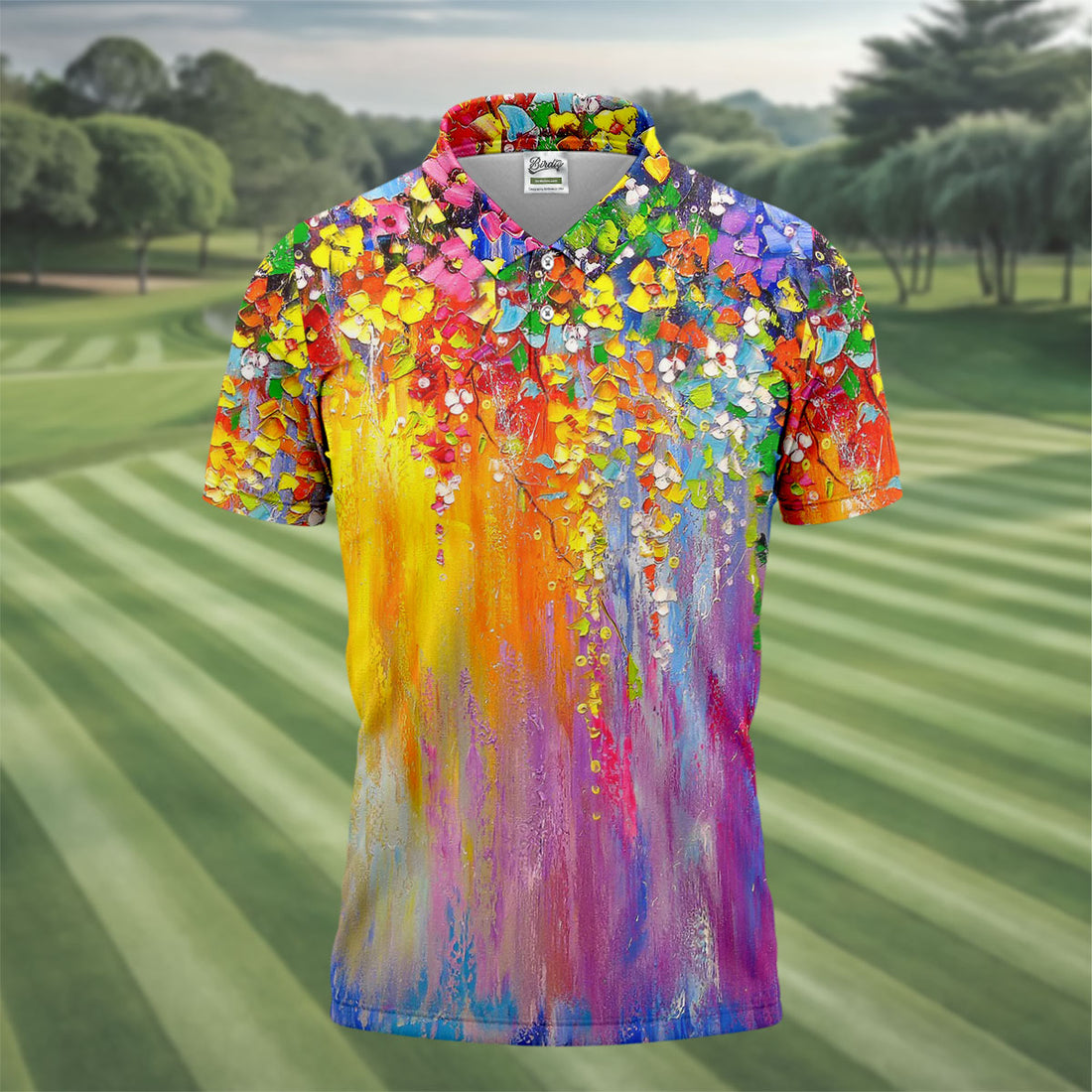 Colorful Abstract Floral Painting Golf Polo, Golf Tops For Men, Golfing Apparel