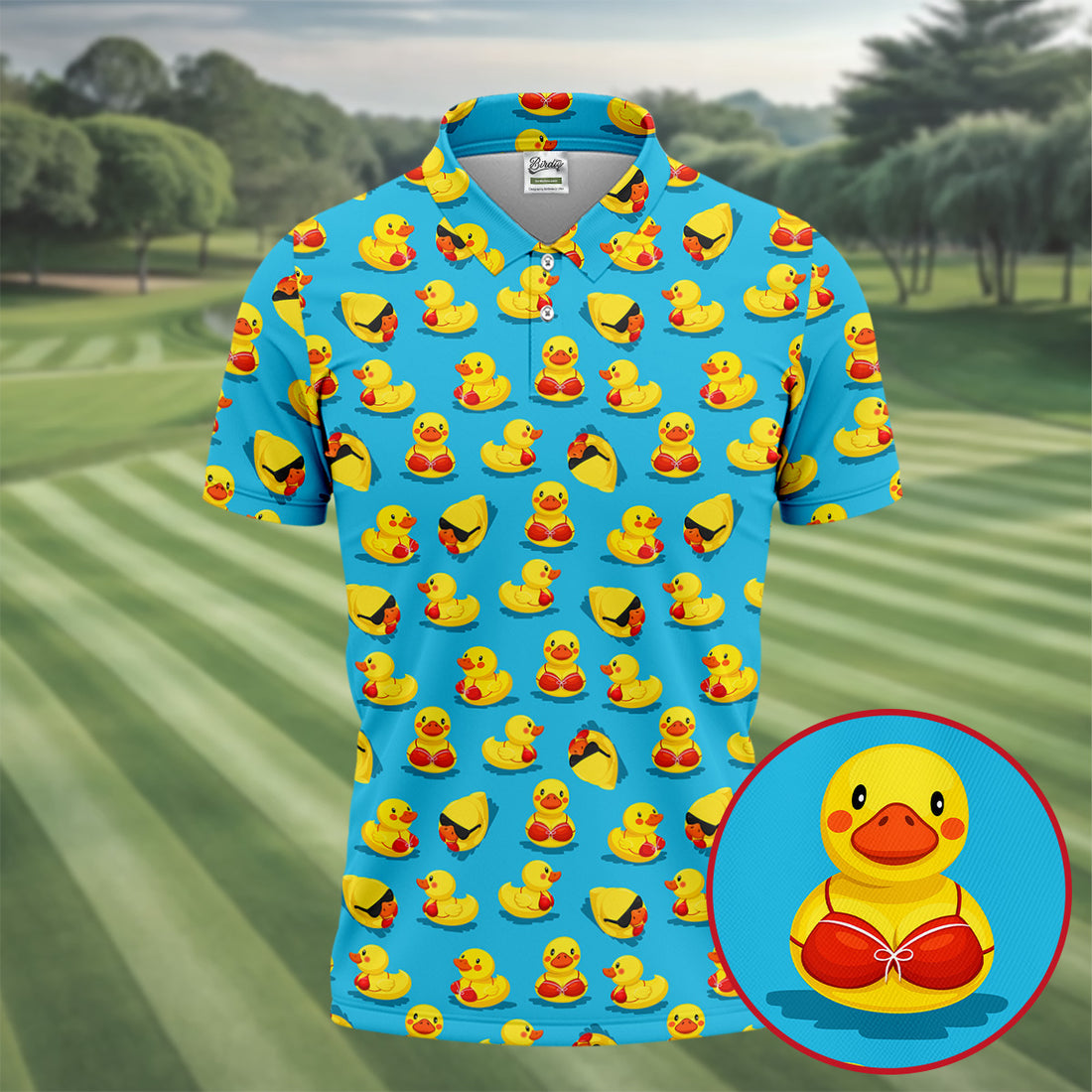 Funny Bikini Rubber Duck Golf Polo Shirt, Hawaiian Golf Shirt, Golf Polo Shirts For Men