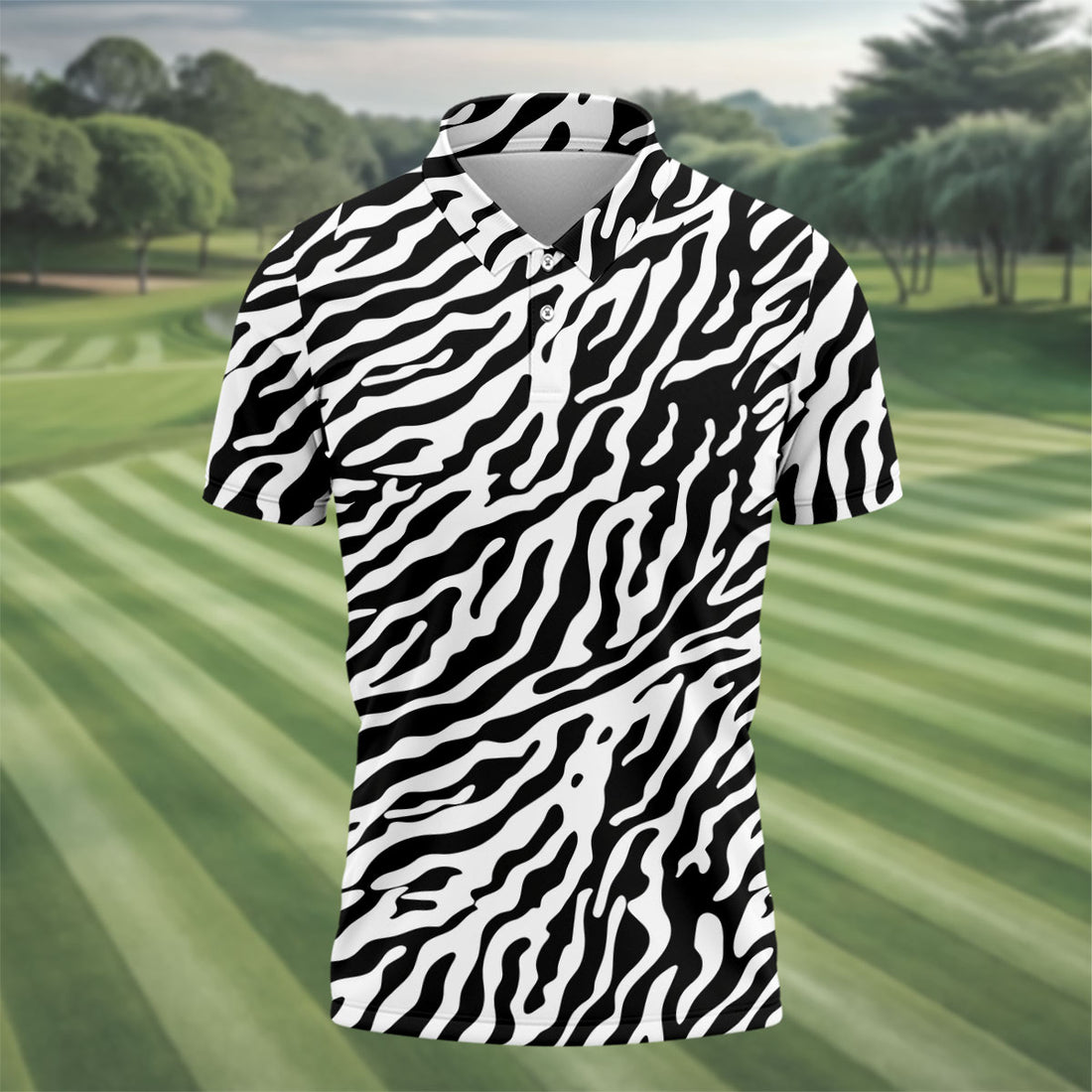 Bold Black And White Zebra Stripe Animal Print Golf Shirt, Men’s Golf Shirt, Hawaiian Golf Shirt, Golf Polo Shirts For Men