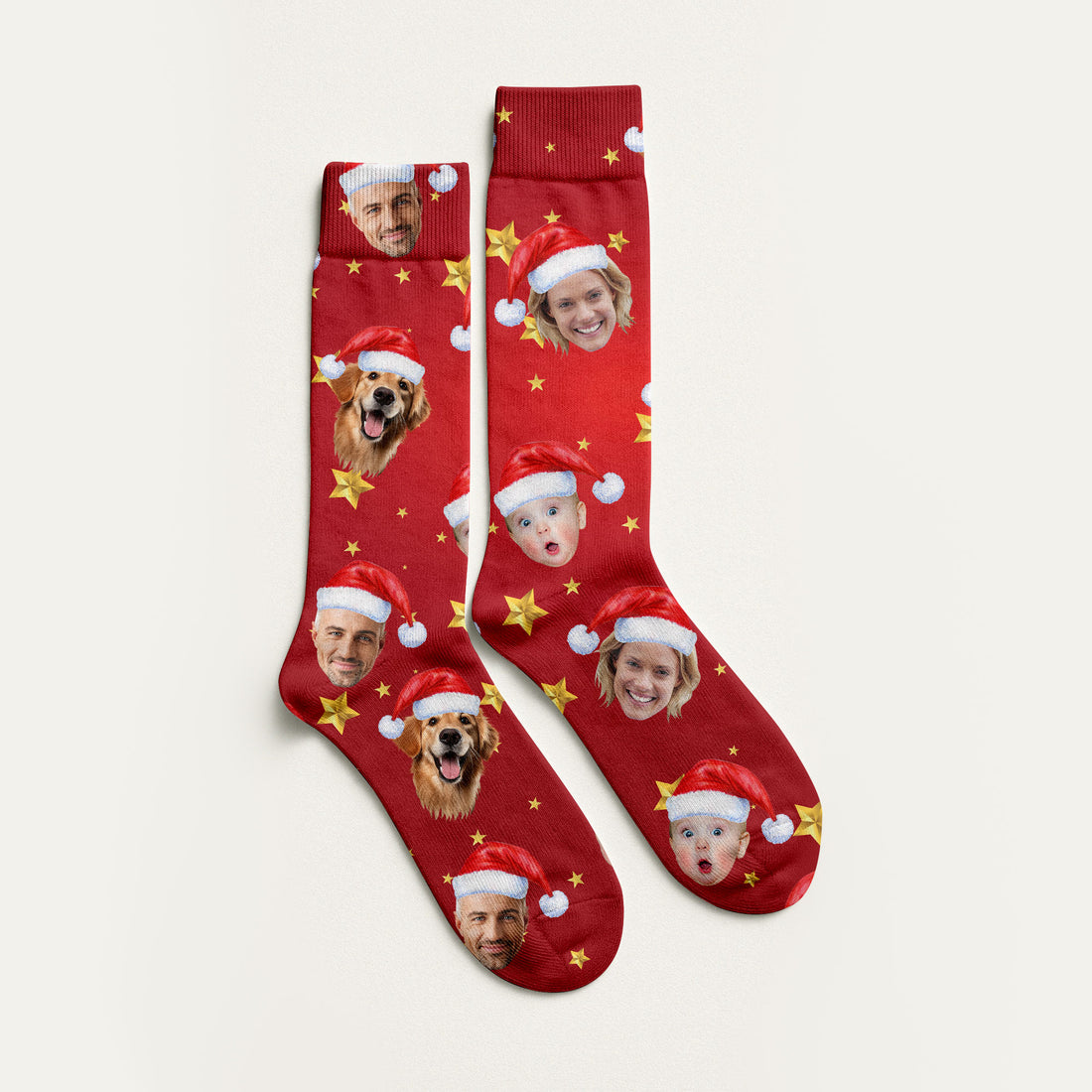 Custom Face Xmas Star Red Golf Socks, Christmas Golf Gift, Custom Golf Accessories