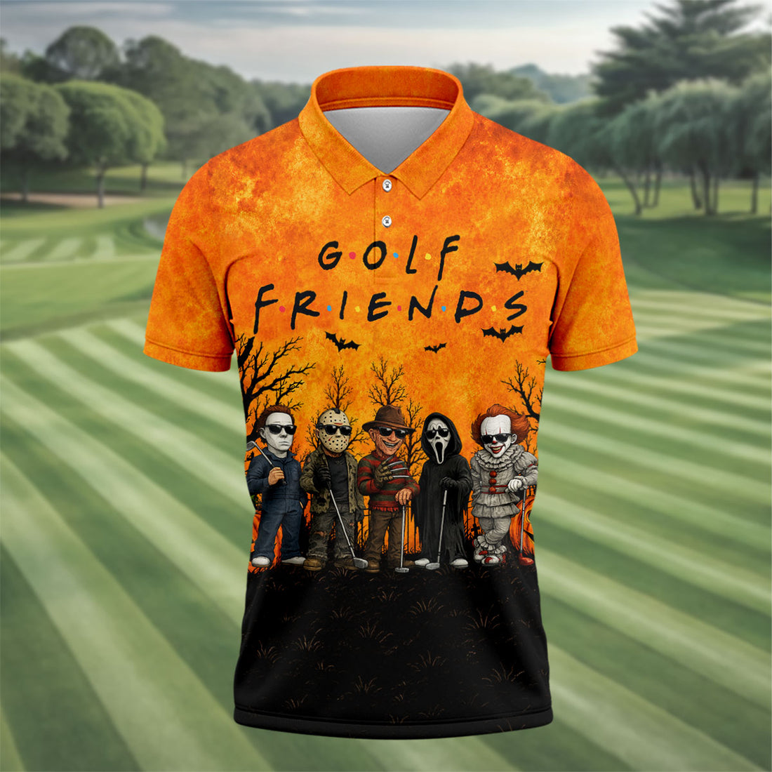 Halloween Golf Friends Horror Characters Golf Shirt, Mens Golf Polo, Golf Shirts For Men