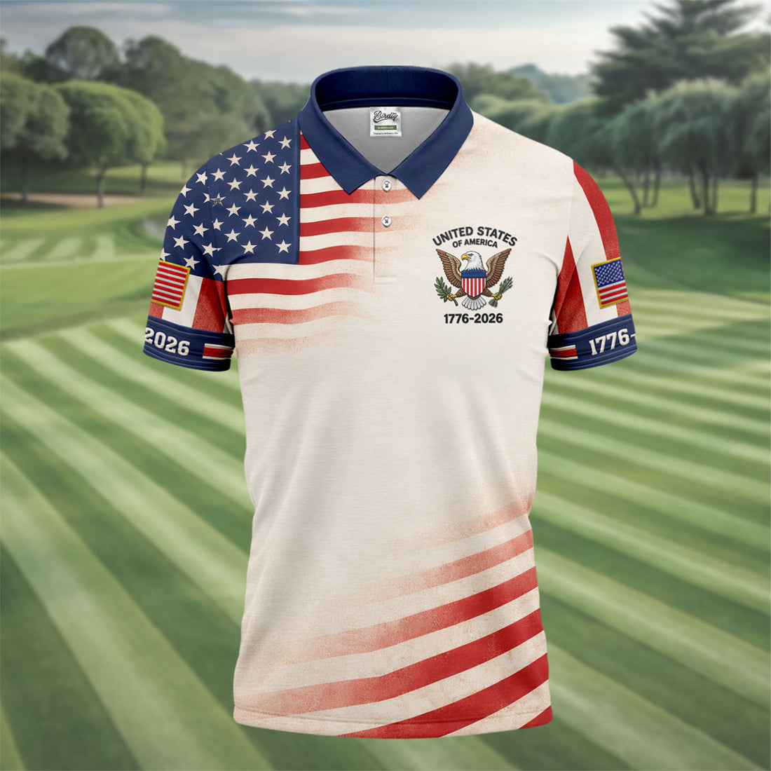 Vintage American Flag Men's 250 Years USA Patriotic Golf Shirt, 4th of July Golf Shirt