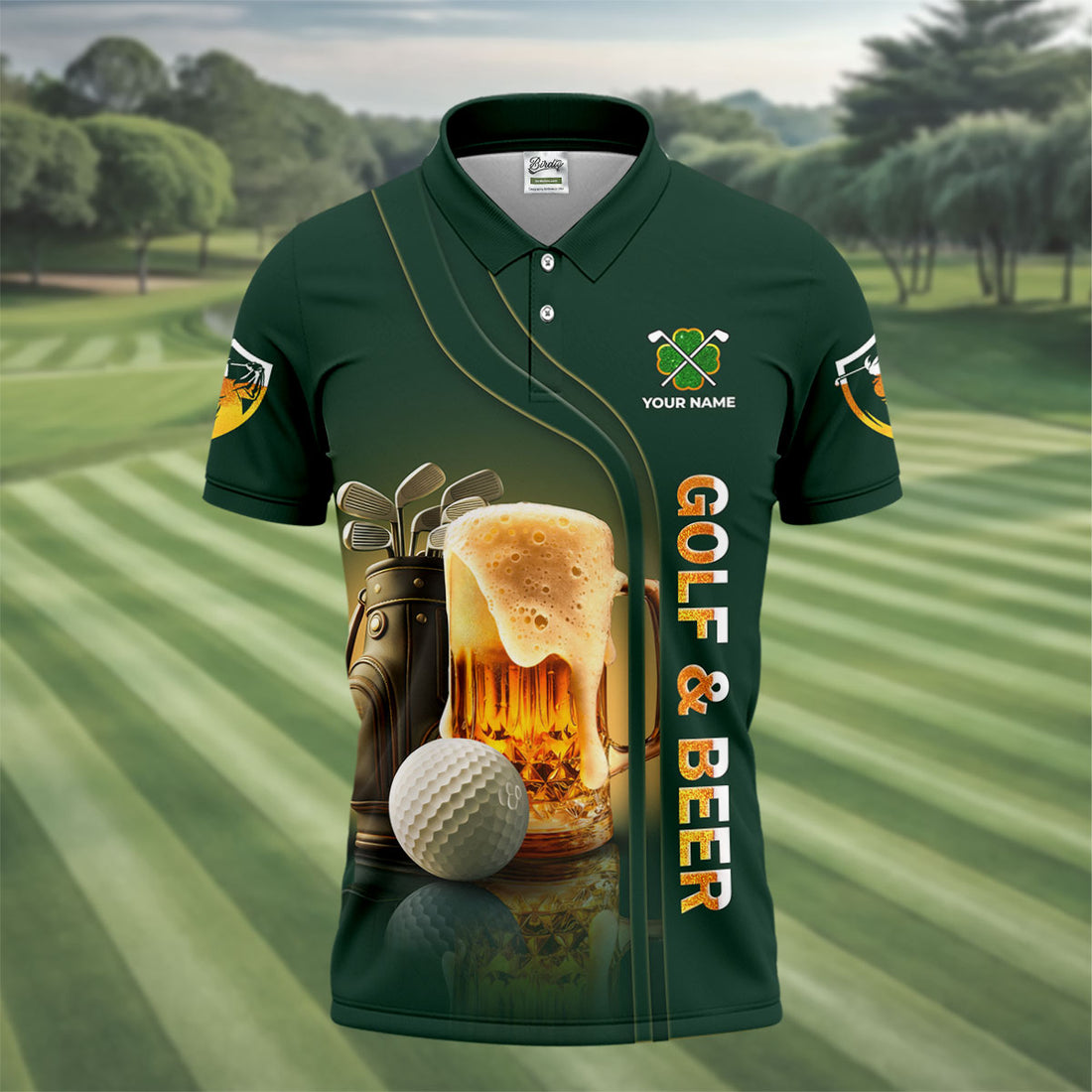 Golf Beer Birdie Bogey Eagle Par St Patrick's Day Green Golf Polos For Men, Golf Shirts For Men, St Patricks Day Golf Shirt