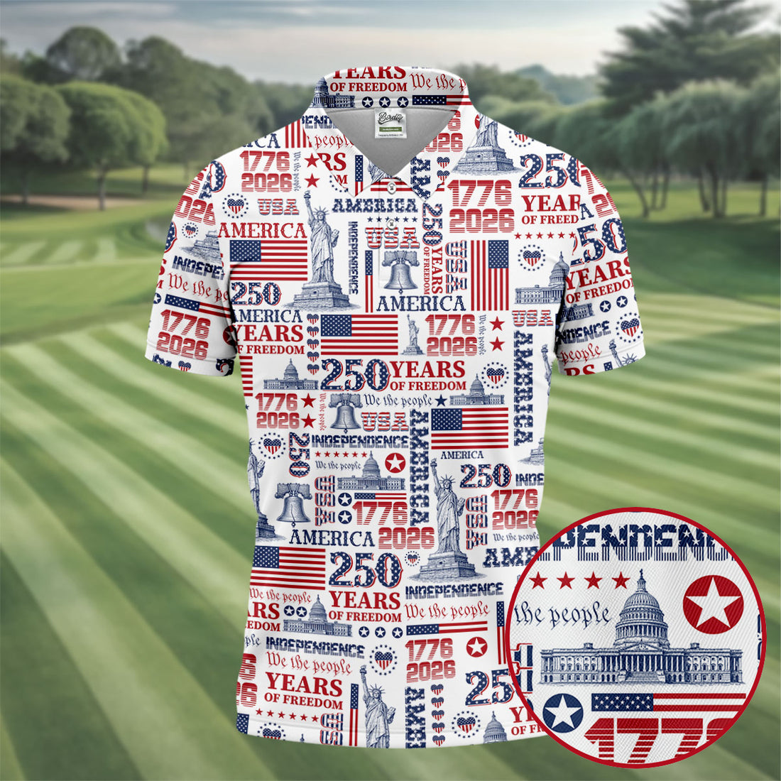250th Anniversary USA 1776-2026 Retro Golf Shirt, Golf Tops For Men, 4th Of July Golf Shirts For Men