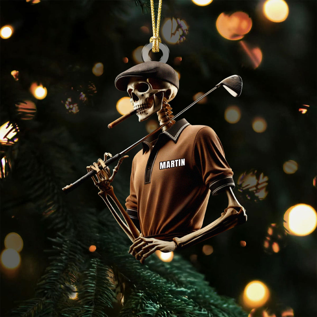 Golfing Skeleton Smoking Acrylic Ornament, Golf Christmas Ornaments, Christmas Golf Gift