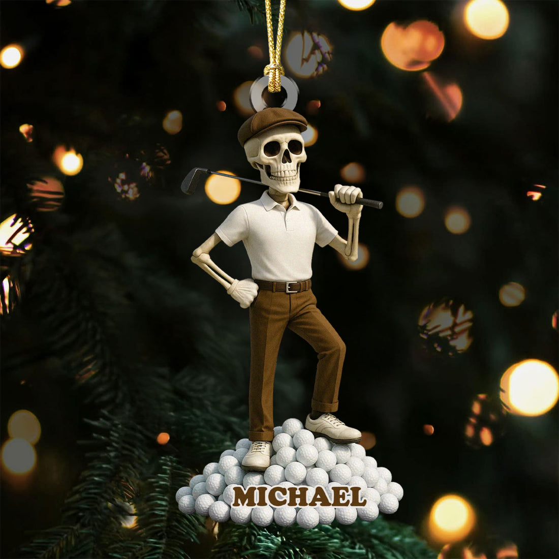 Funny Skeleton Male Golfer Acrylic Ornaments, Golf Christmas Gifts, Funny Golf Presents