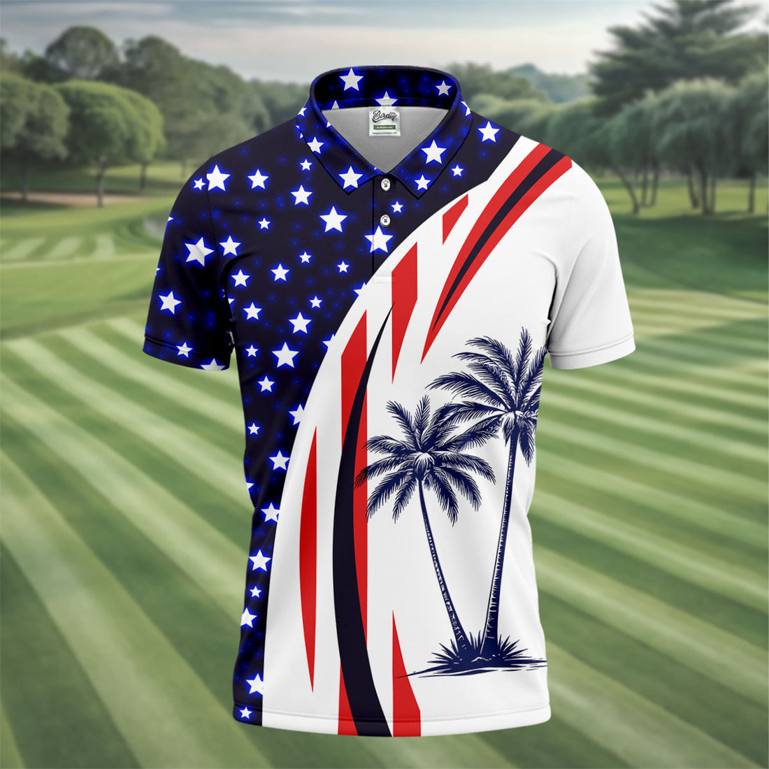 American Flag Palm Tree Golf Shirt, Hawaiian Golf Shirt, Men’s Golf Shirt, Golf Shirts For Men