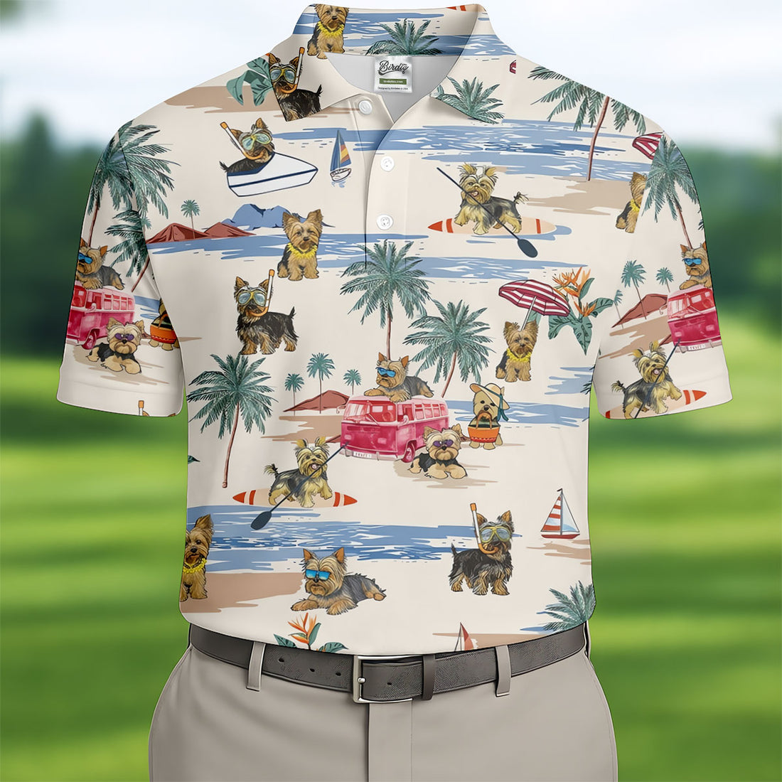 Cute Yorkshire Terrier Beach Vacation Golf Polo Shirt, Hawaiian Golf Shirt, Golf Shirts For Men