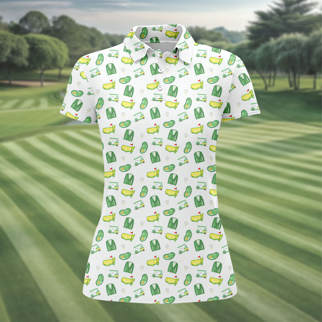 Master Golf Seamless Pattern White Golf Shirt, Cool Golf Shirt, Women's Golf Tops, Ladies Golf Shirt