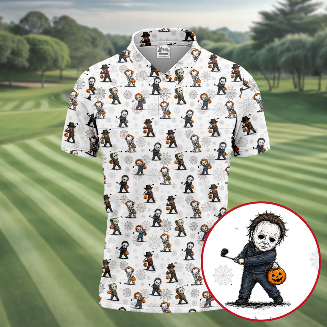 Horror Character Halloween Golf Pattern Polo Shirt, Golf Shirts For Men, Hawaiian Golf Shirt