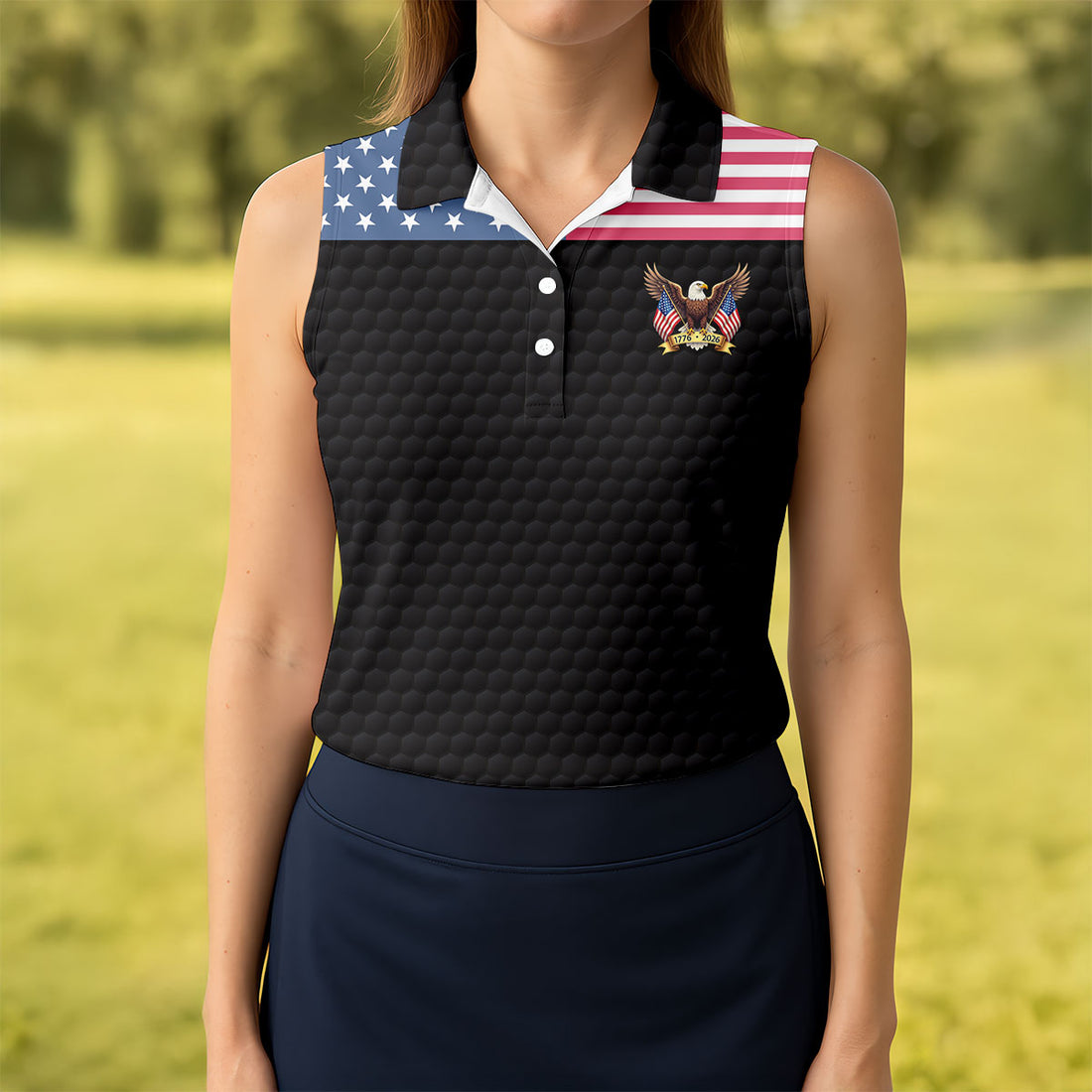 Military Veteran Long Sleeve Golf Shirt, American Flag Polo Shirt, Patriotic Independence Day Apparel For Women