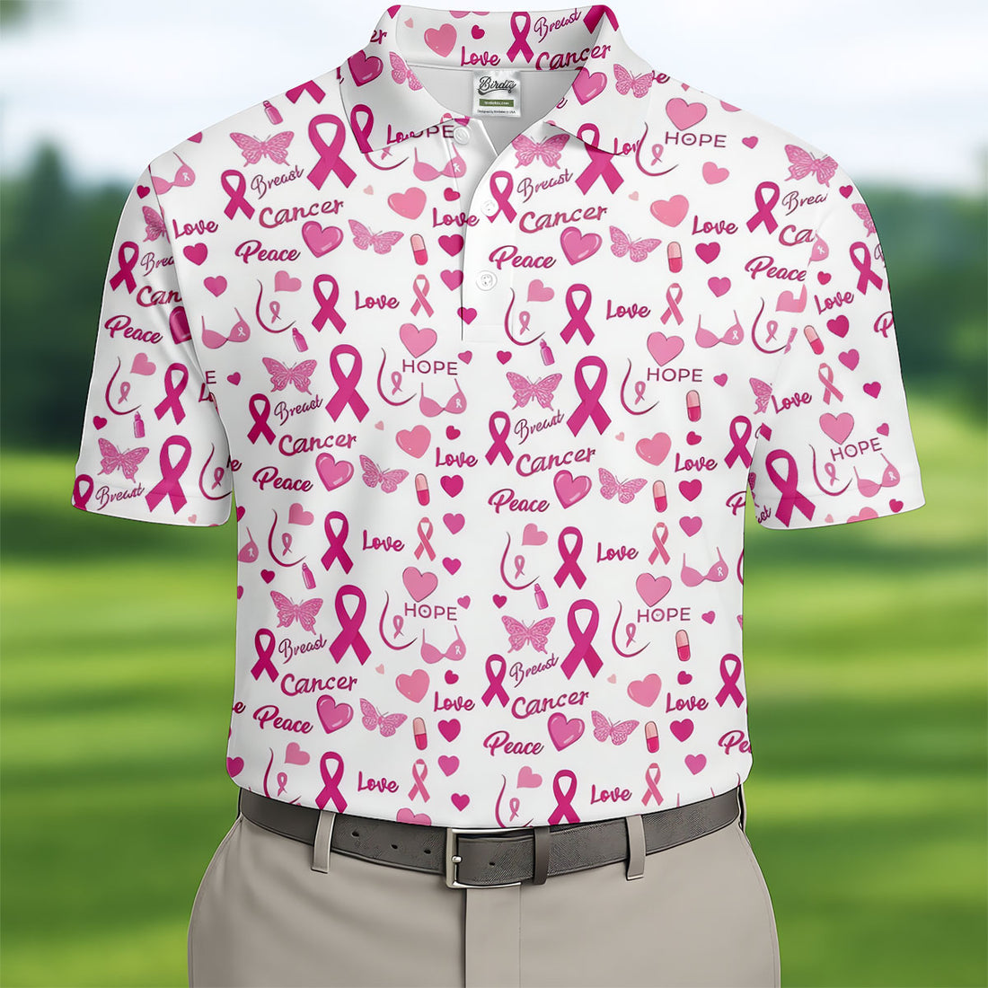 Love Hope Peace Butterfly Breast Cancer Polo Shirt, Mens Golf Polo, Printed Golf Shirts
