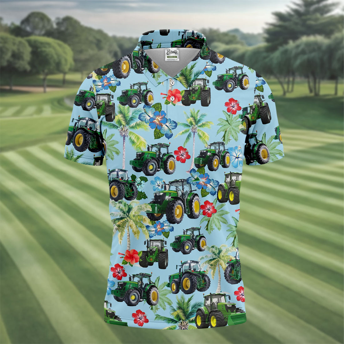 Vintage Tractor Palm Tree Design Hawaiian Golf Shirt, Golf Shirts For Men, Polo Shirts For Men