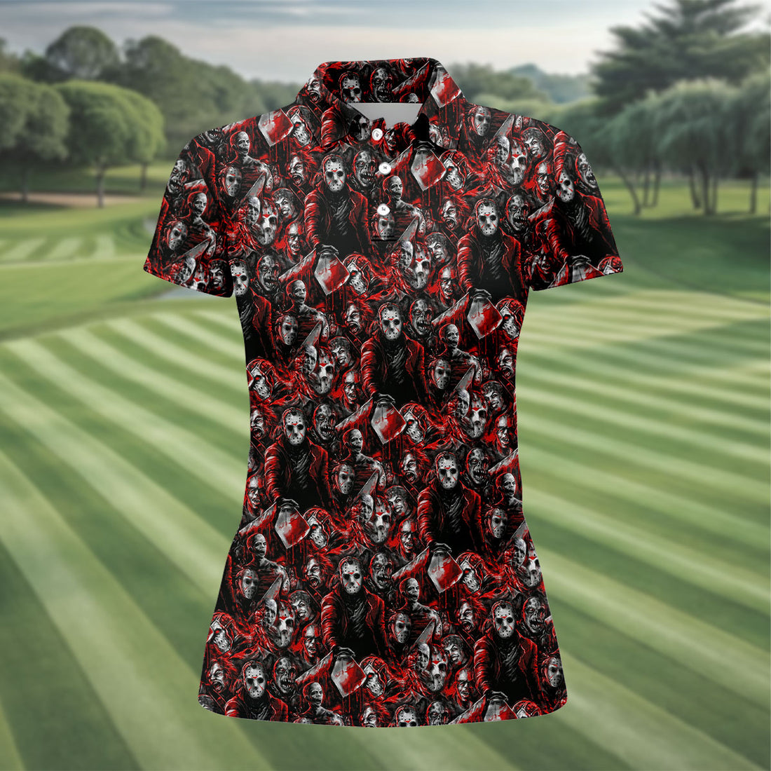 Horror Character Slasher Halloween Polo Shirt, Womens Golf Tops, Ladies Golf Shirts